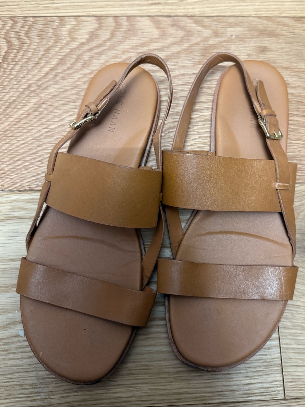 Cole Haan Tan Leather Double-Strap Slingback Sandals